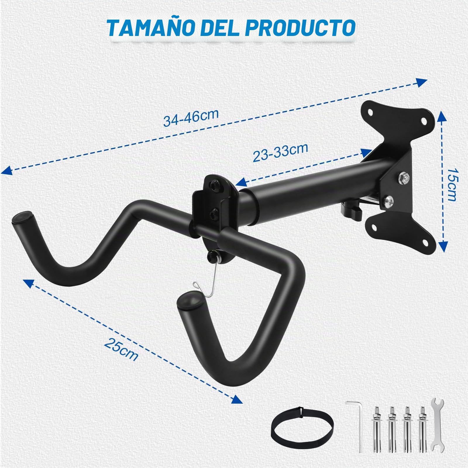 Soporte de Pared para Bicicleta, Plegable Colgador Bicicleta Pared con Gancho para Casco, Espuma Acolchada Capacidad de 30Kg Distancia Ajustables Colgar Bicicletas Pared para Garaje, Interior