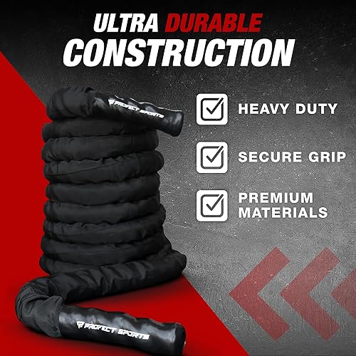 Miniatura 3 de Profect Sports Pro Battle Ropes Cuerdas de combate con correa de anclaje, funda protectora duradera mejorada, cuerda batalla pesada 100% de