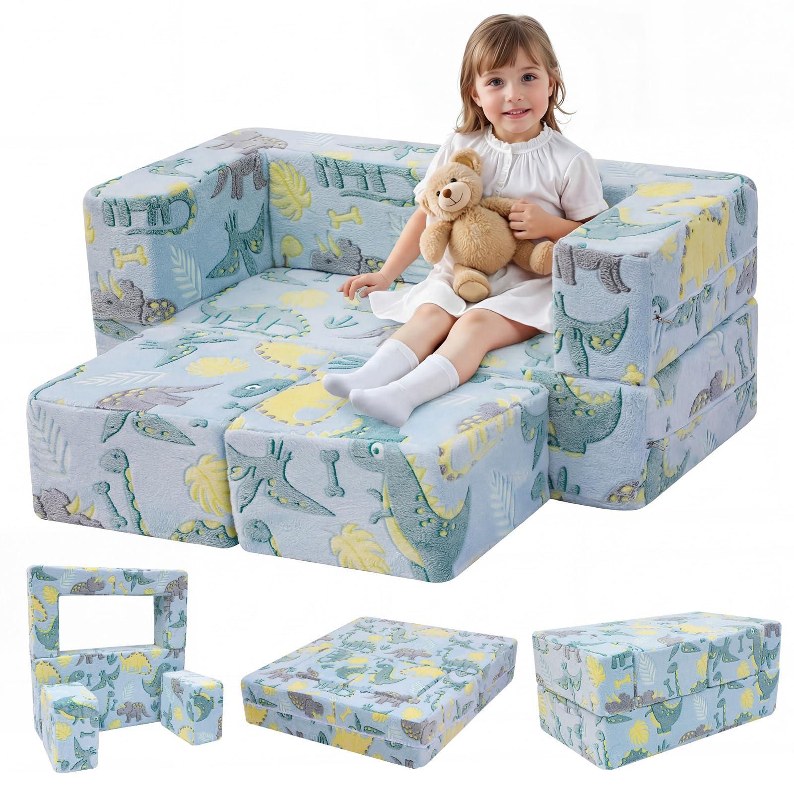 MeMoreCool Glow-in-the-Dark Dinosaur Kids Loveseat