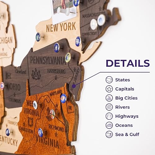 Miniatura 3 de Jabihome Arte de pared de madera 3D con alfileres, regalo para hombres, regalo para hombres, decoración de pared de oficina, decoración de pared de