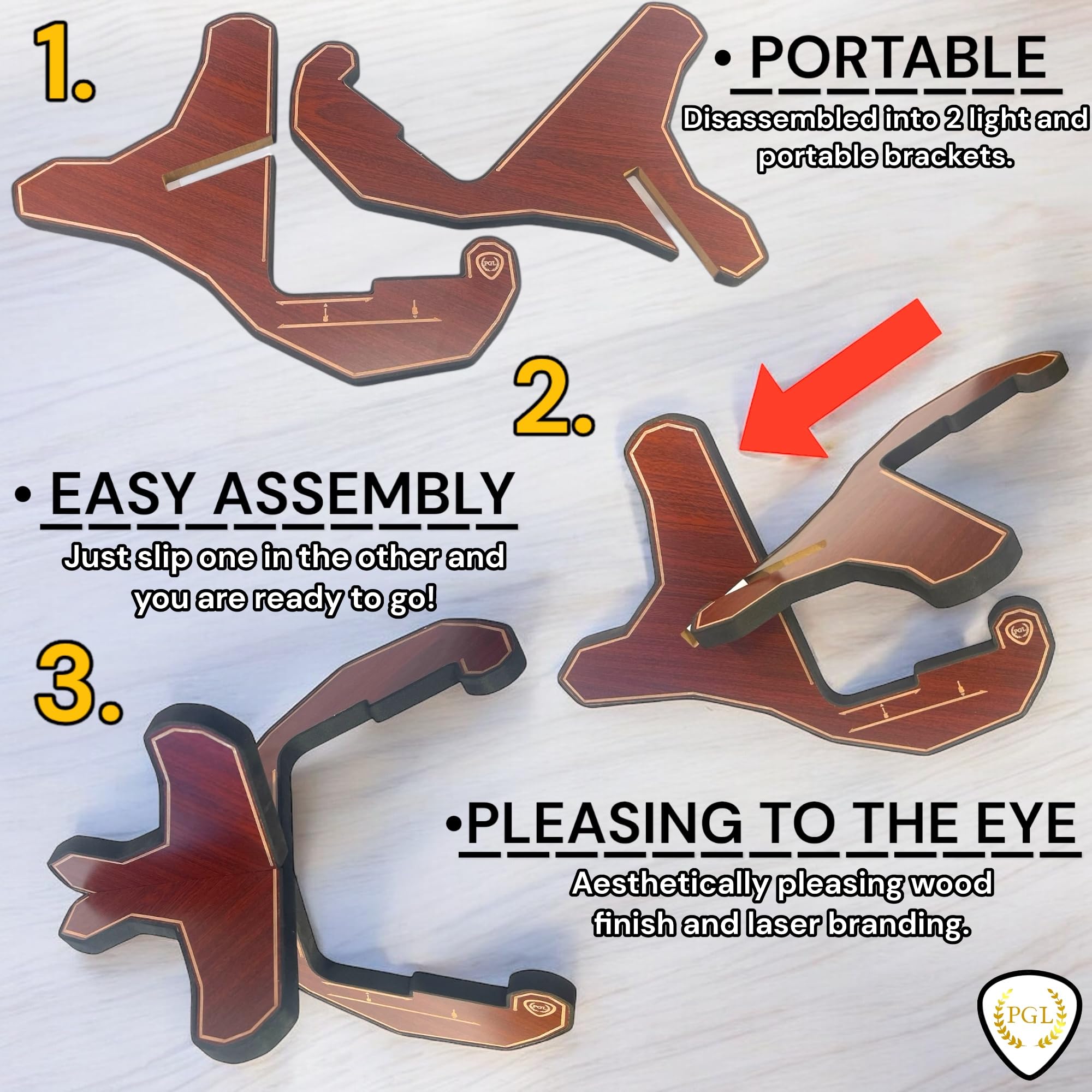 PGL Soporte de madera escalonado para guitarra (soporte de piso) con acolchado protector de EVA más grueso, material más grueso, ahora en madera contrachapada, paso de guitarra eléctrica, paso de
