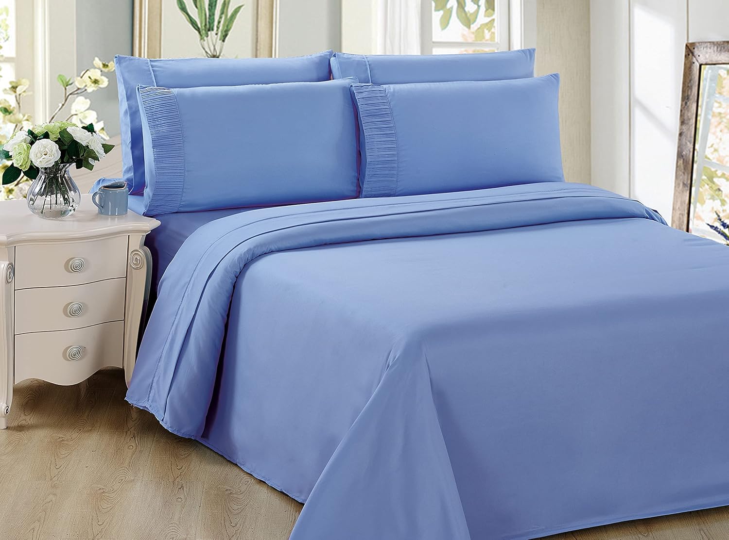 Marina Decoration Ultra Soft Silky Zipper Solid Rayon Derived from Bamboo All Season 3 Pieces Duvet Cover Set with 2 Pillowcases, Light Blue Color Double/Full Size