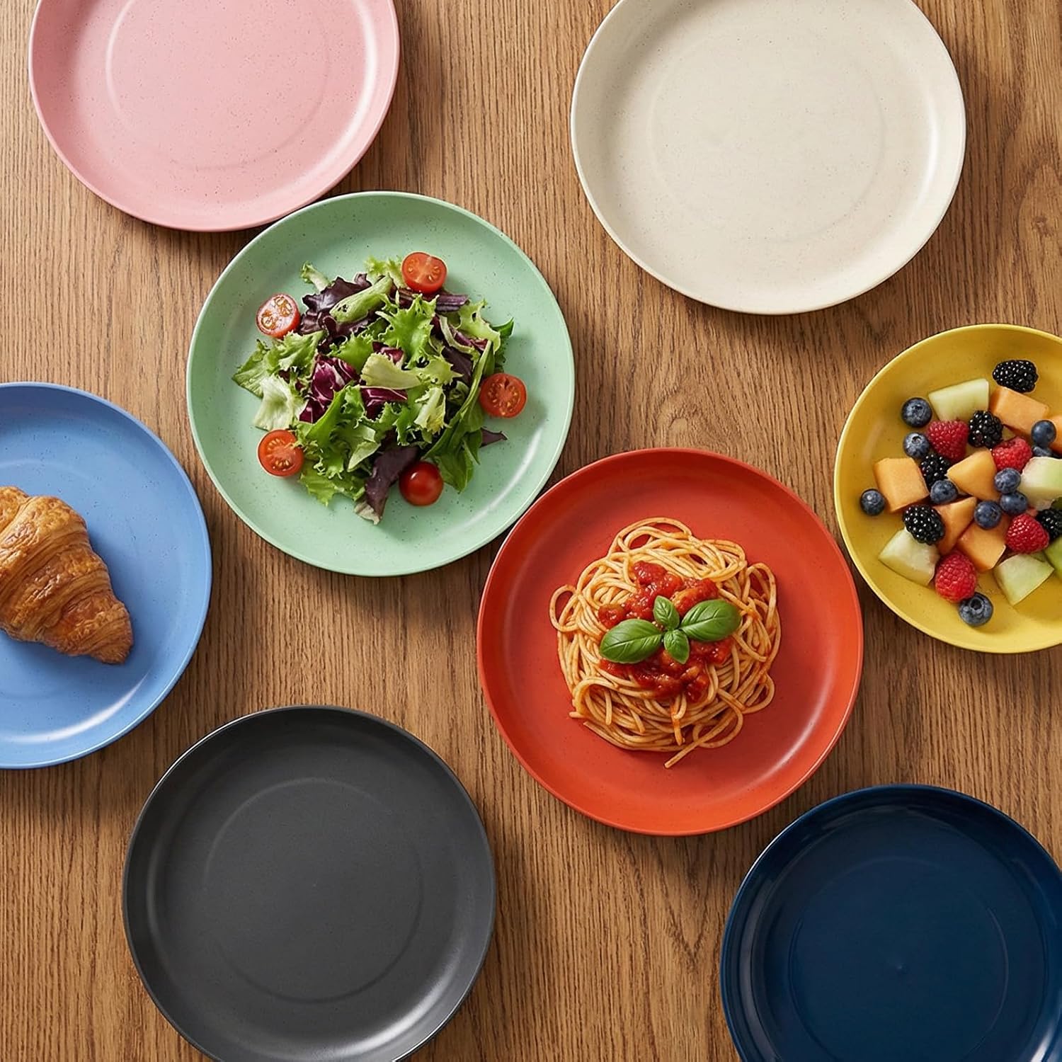 8-Pack Unbreakable Dinner Plates, 8.7-Inch Wheat Straw Plates Set, Lightweight & Reusable Plastic Plate, Dishwasher & Microwave Safe for Kitchen, Camping, Partie (Multi-Color)