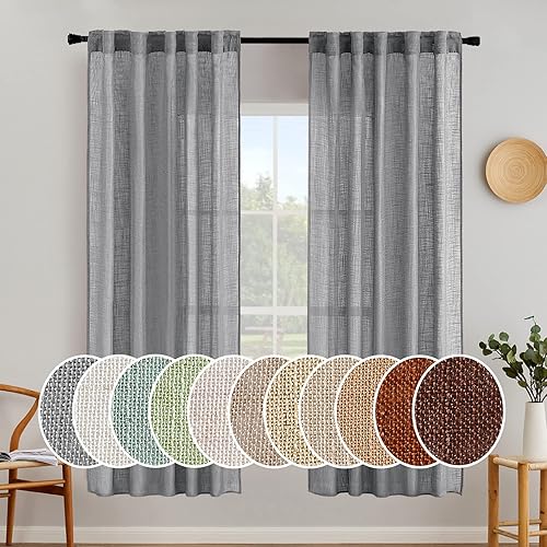 Vista 116 de MIULEE - Cortinas semitraslúcidas suaves y gruesas, textura de lino para dormitorio y sala de estar, para Navidad, con trabilla trasera y jareta, 84