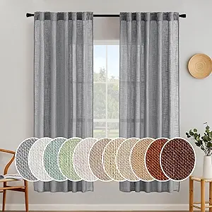 MIULEE Grey Linen Curtains 72 Inch Length for Bedroom Living Room, Soft Thick Linen Textured Window Drapes Gray Semi Sheer Light Filtering Back Tab Rod Pocket Burlap Look Decor, 2 Panels
