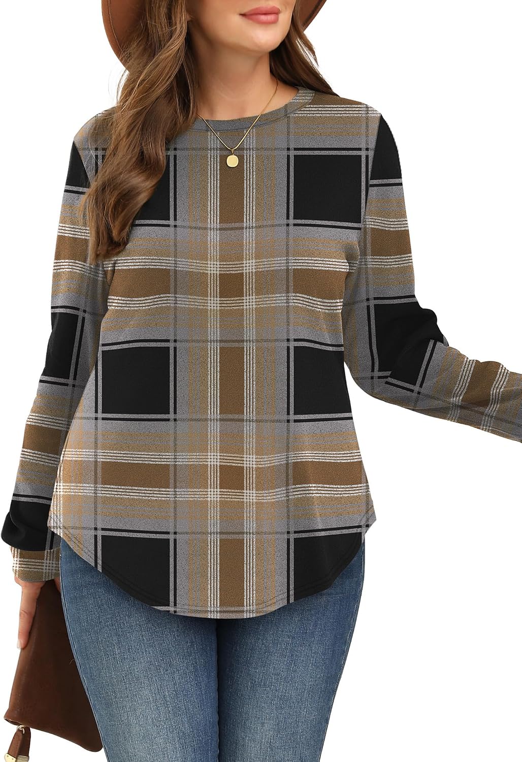WIHOLL Sweatshirt for Women Crewneck Long Sleeve Shirts Curved Hem Lightweight Sweaters Fall Clothes 2025 image 4