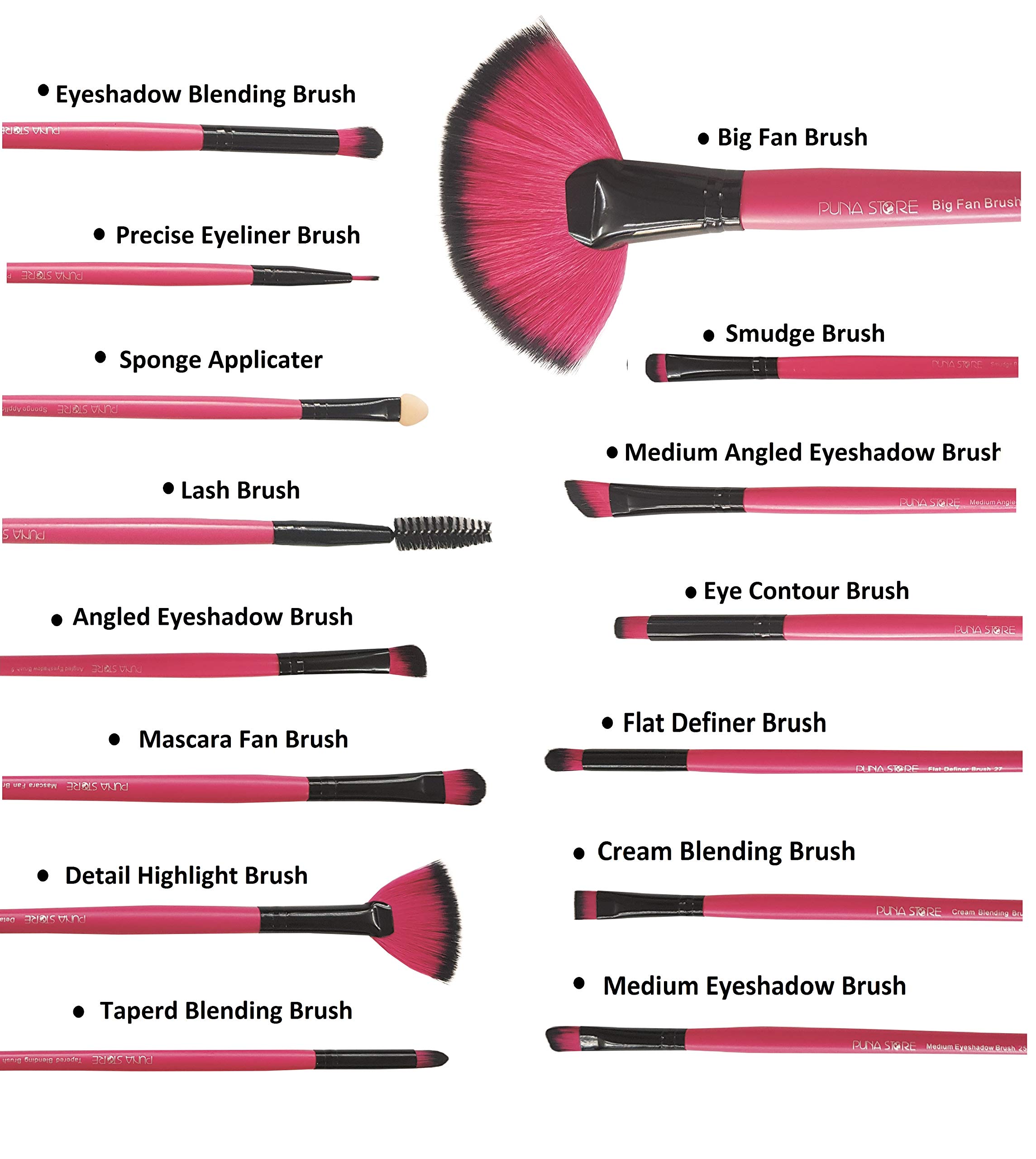 Puna Store 30 Piece Makeup brush Set (Pink) Premium Synthetic Makeup Brushes Cruelty Free Vegan Brushes, Kabuki Foundation 2