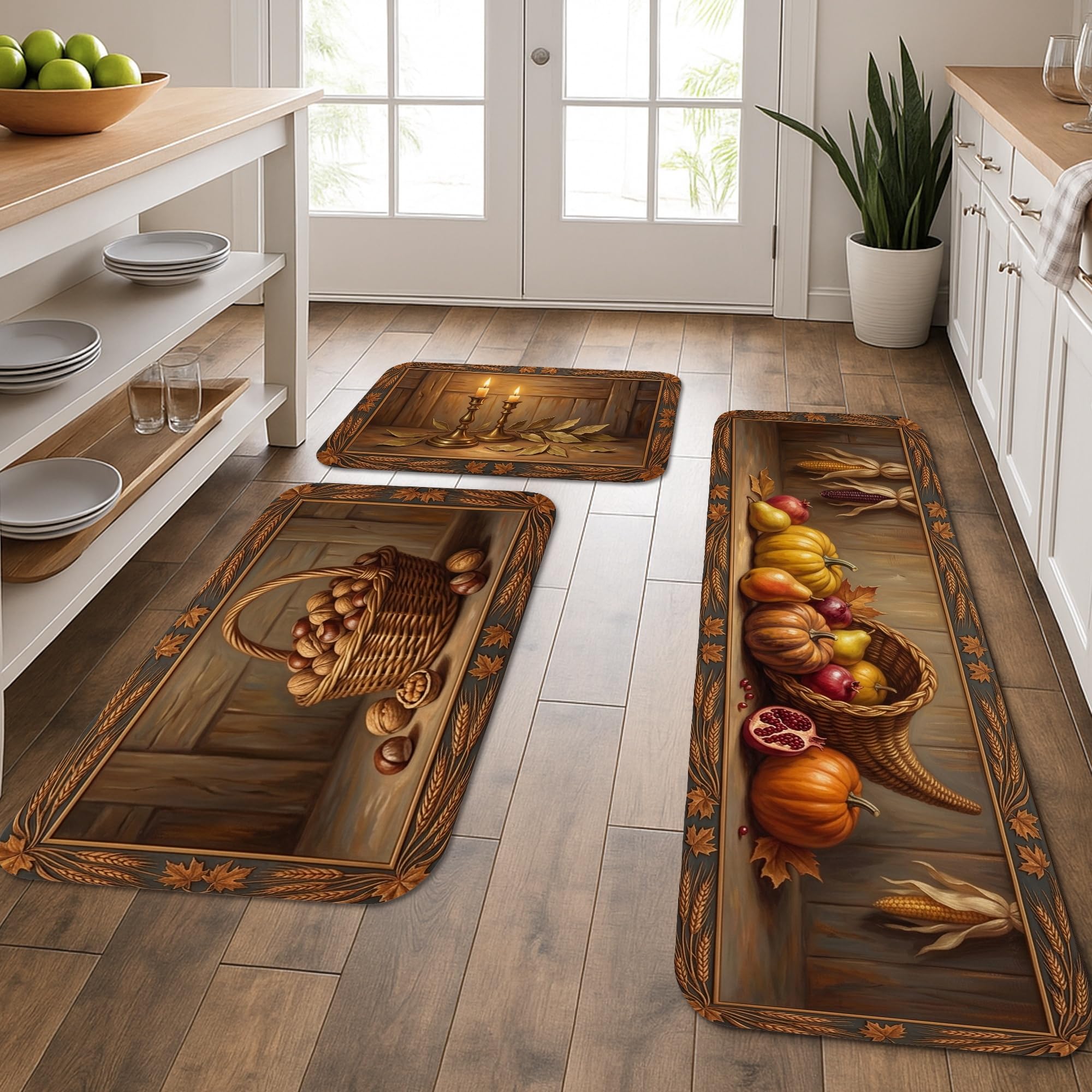 Tapis de cuisine rustiques lot de 3 tapis doux marron lavables pour évier