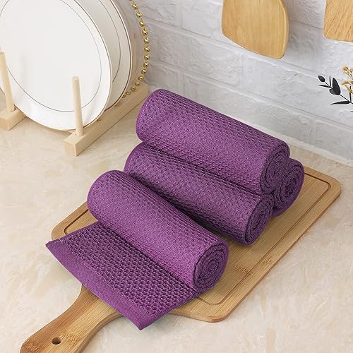 Miniatura 6 de Homaxy Toallas de cocina 100% algodón con tejido gofre, 13 x 28 pulgadas, súper absorbentes y lavables a máquina, para secar platos, paquete de 4,