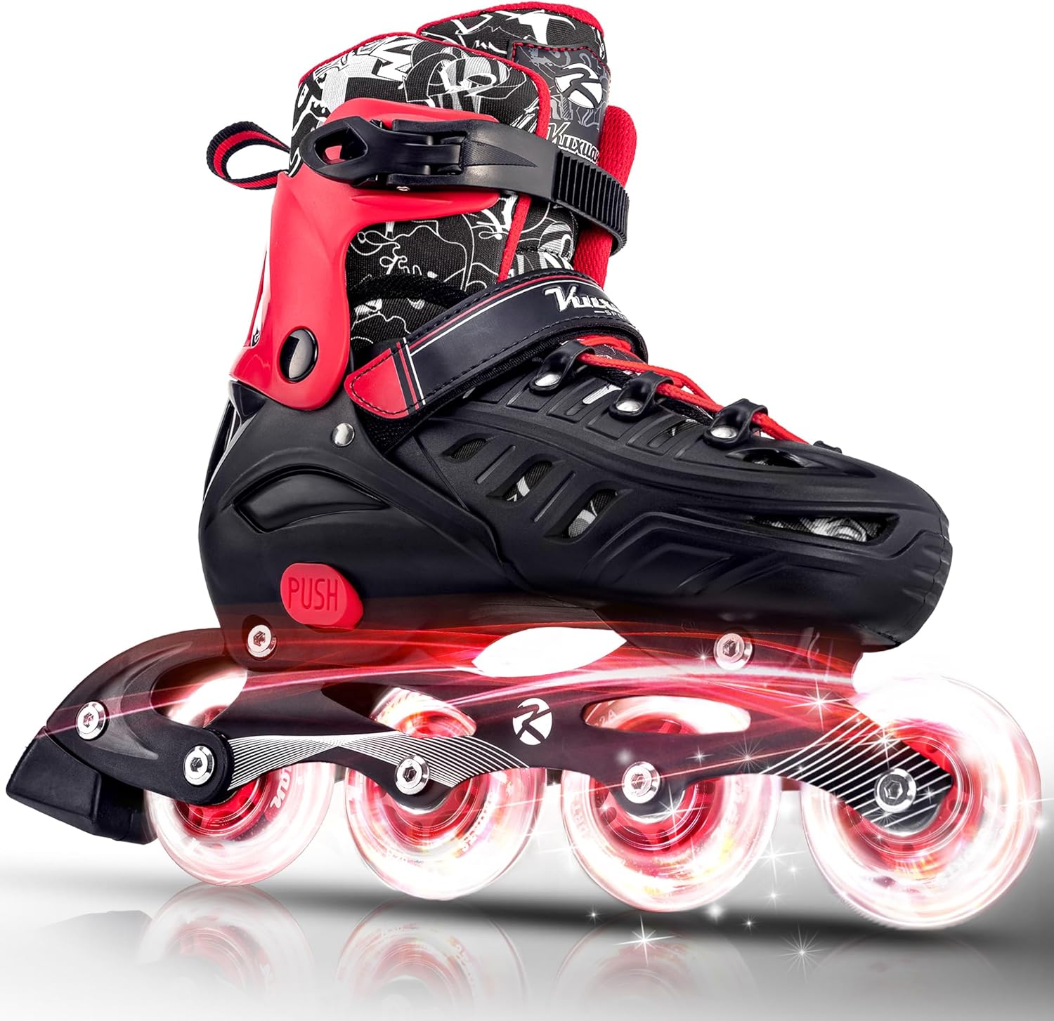 Inline Skates for Kids and Adult, Adjustable Fun Illuminating Skates for Girls, Boys, Women and Men Outdoor and Indoor, Beginner red Large-Youth & Adult