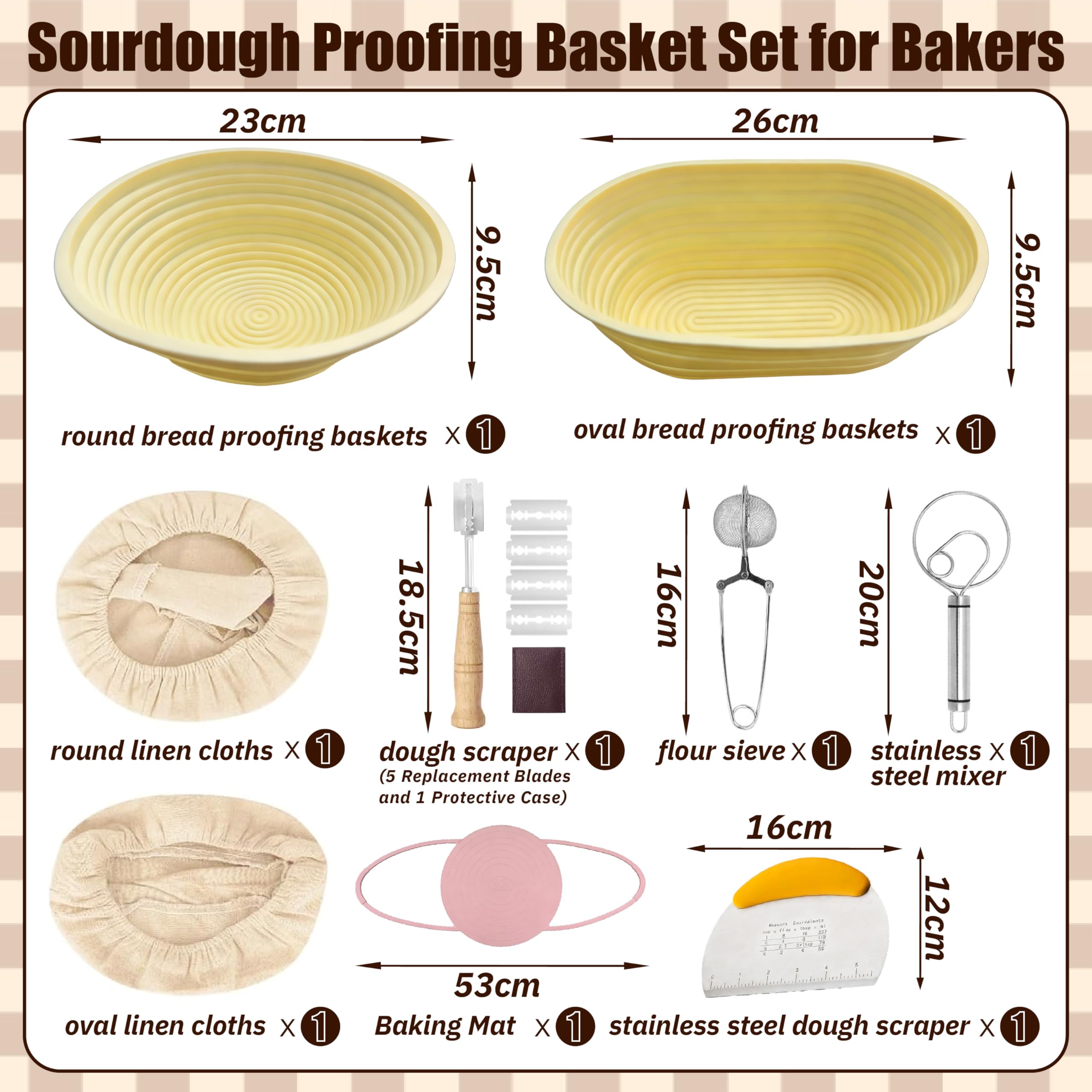Silikon Brot Gärkorb Set (23 cm rund & 25 cm ovale) - Sauerteig-Gärkorb Inkl. Teigschaber, Rostmesser & Gärtuch – Faltbar, hygienisch, perfekt für Anfänger & Profis (10PS)