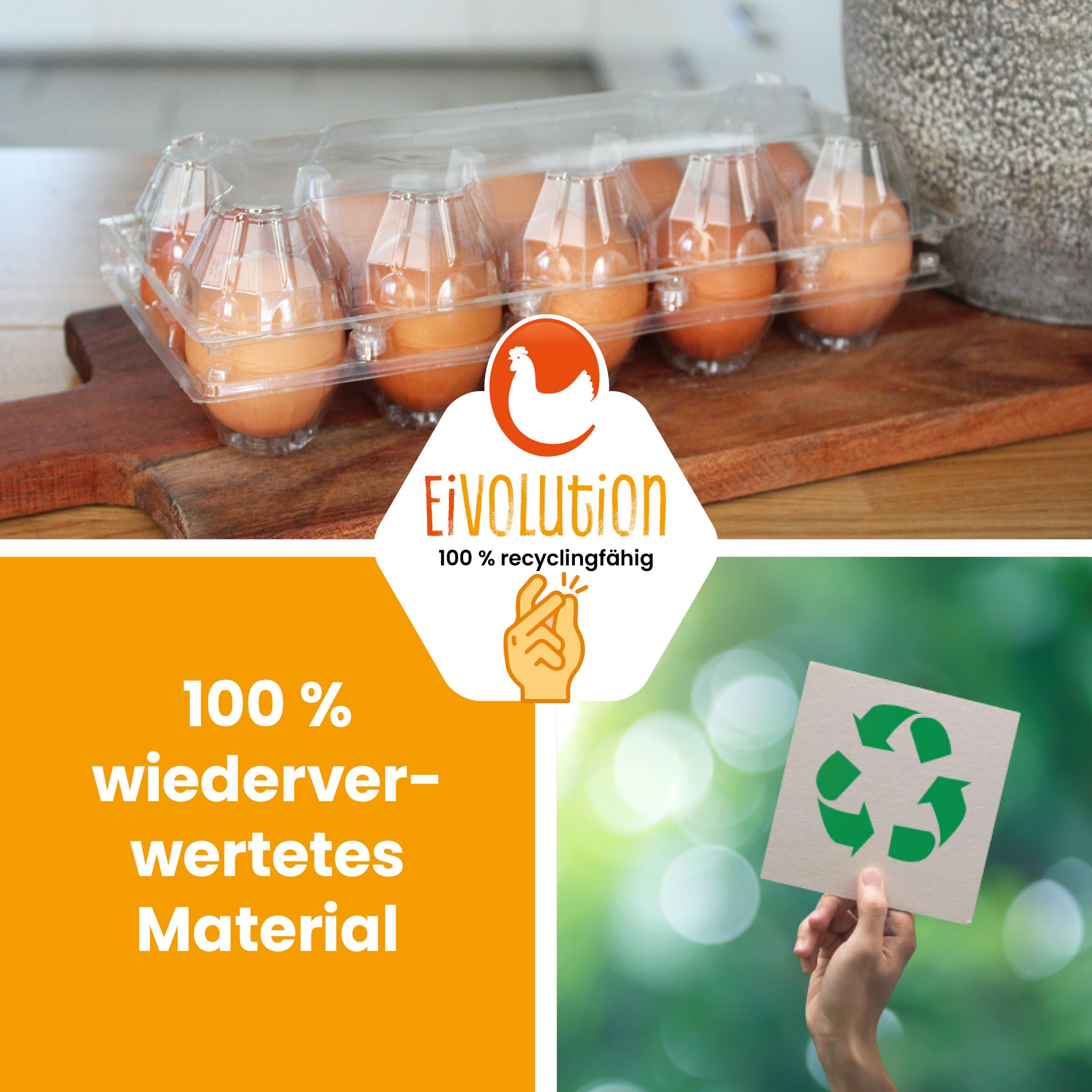 ClearPack 10er Eierschachtel für Hühnereier in den Größen S, M & L - Recycelt - Kunststoff - Platzsparend stapelbare Eierkartons - 100 Stück