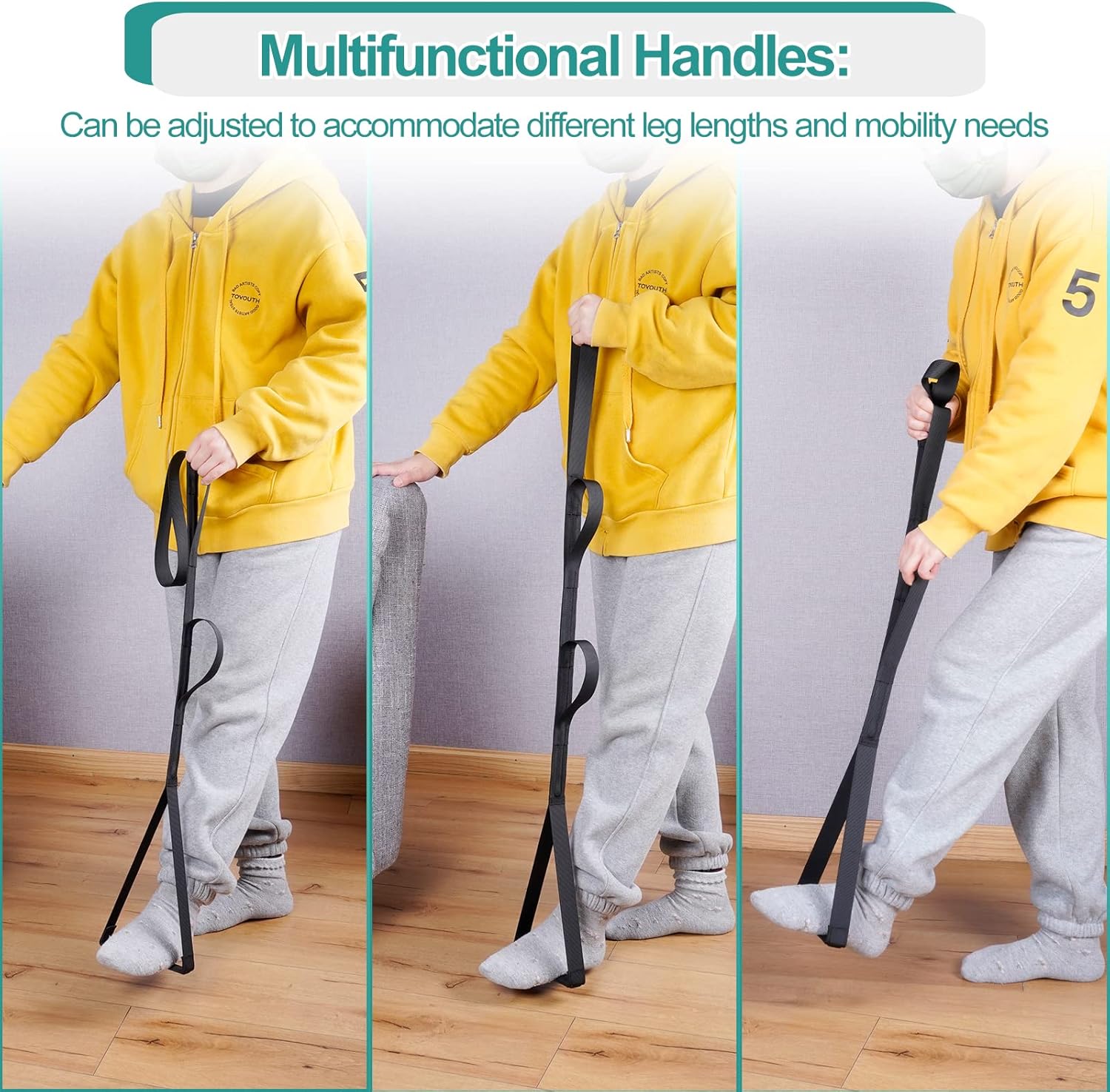 Homymusy 41 Inch Long Leg Lifter Strap,Durable Rigid Handgrips,Large Foot Loop Great for Hip and Knee Surgery Recovery Aids (with EVA Handles) : Health & Household