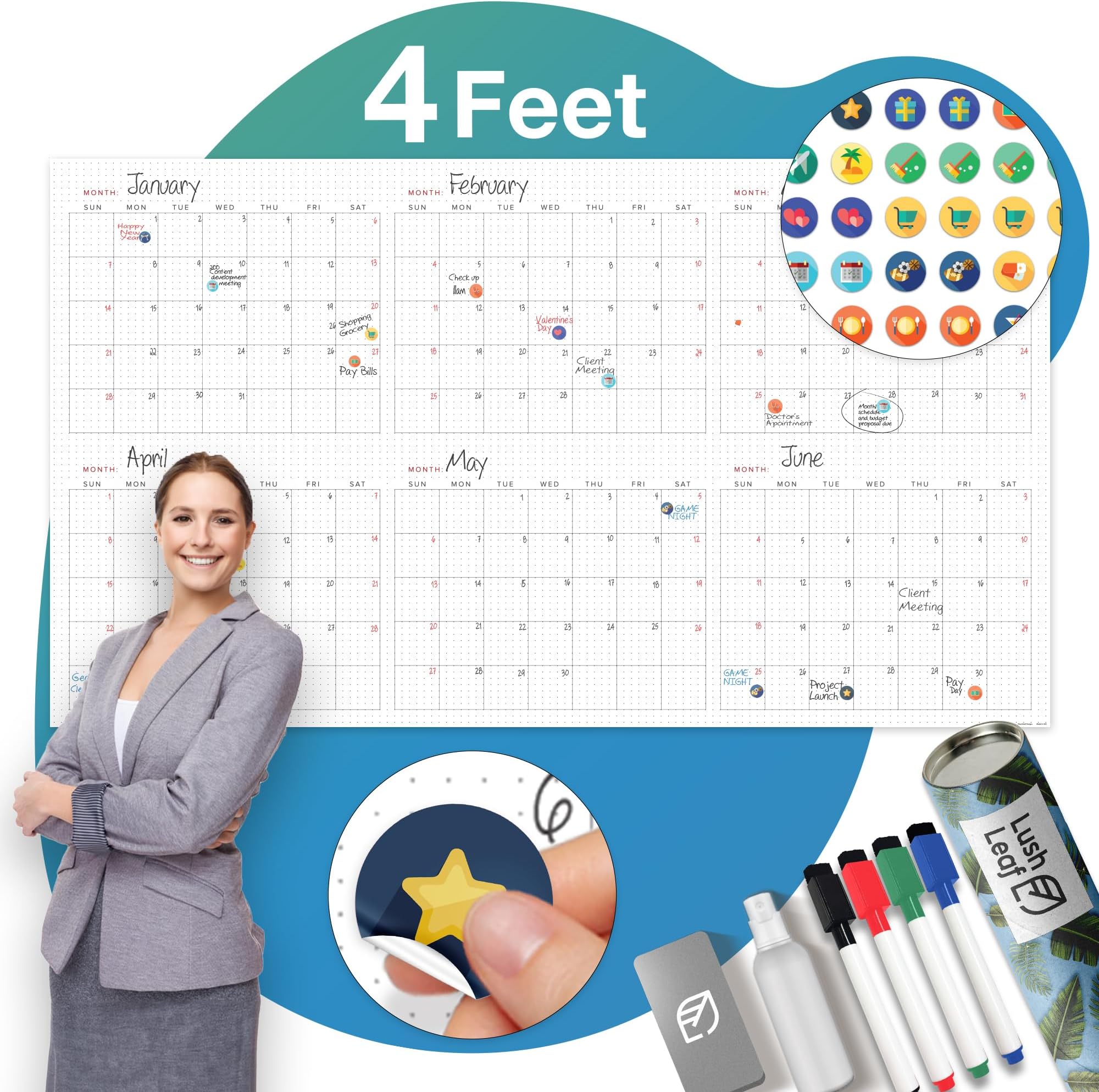 Large Dry Erase Wall Calendar - 25" x 44" - Premium Yearly Whiteboard Planner for Office, Home, and School - Laminated, Erasable, and Reusable