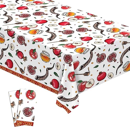 Buxiuer Rosh Hashanah - Mantel de Shana Tova para decoración de fiestas de Año Nuevo, desechable, de plástico, impermeable, para comedor, cocina, 54