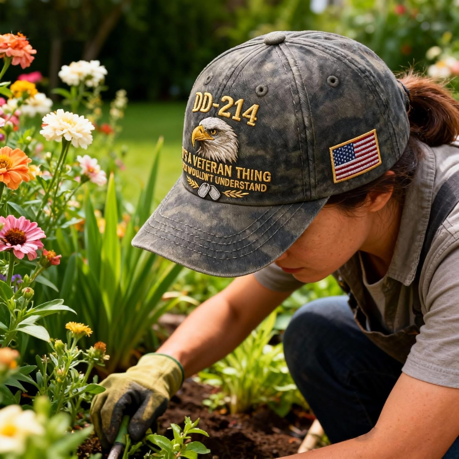 DD-214 Veteran Baseball Cap: Eagle, American Flag Patch, 100% Cotton Adjustable Hat – A Veteran Thing - Image 6