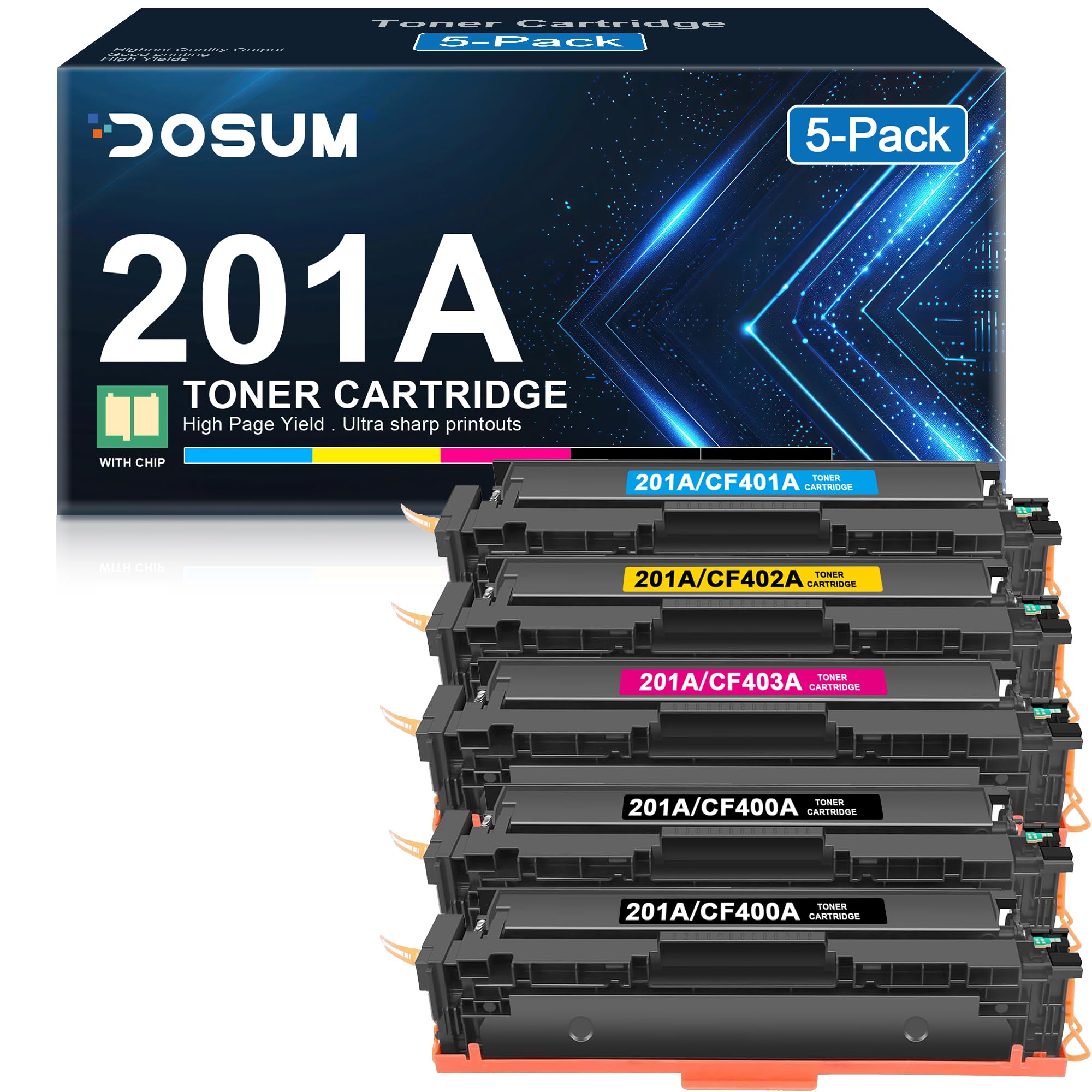 DOSUM 201A Black Toner Cartridge Compatible with HP 201A CF400A CF401A CF402A CF403A Color Pro MFP M277dw M252dw M277n M277c6 (5 - Pack, 2BCMY)