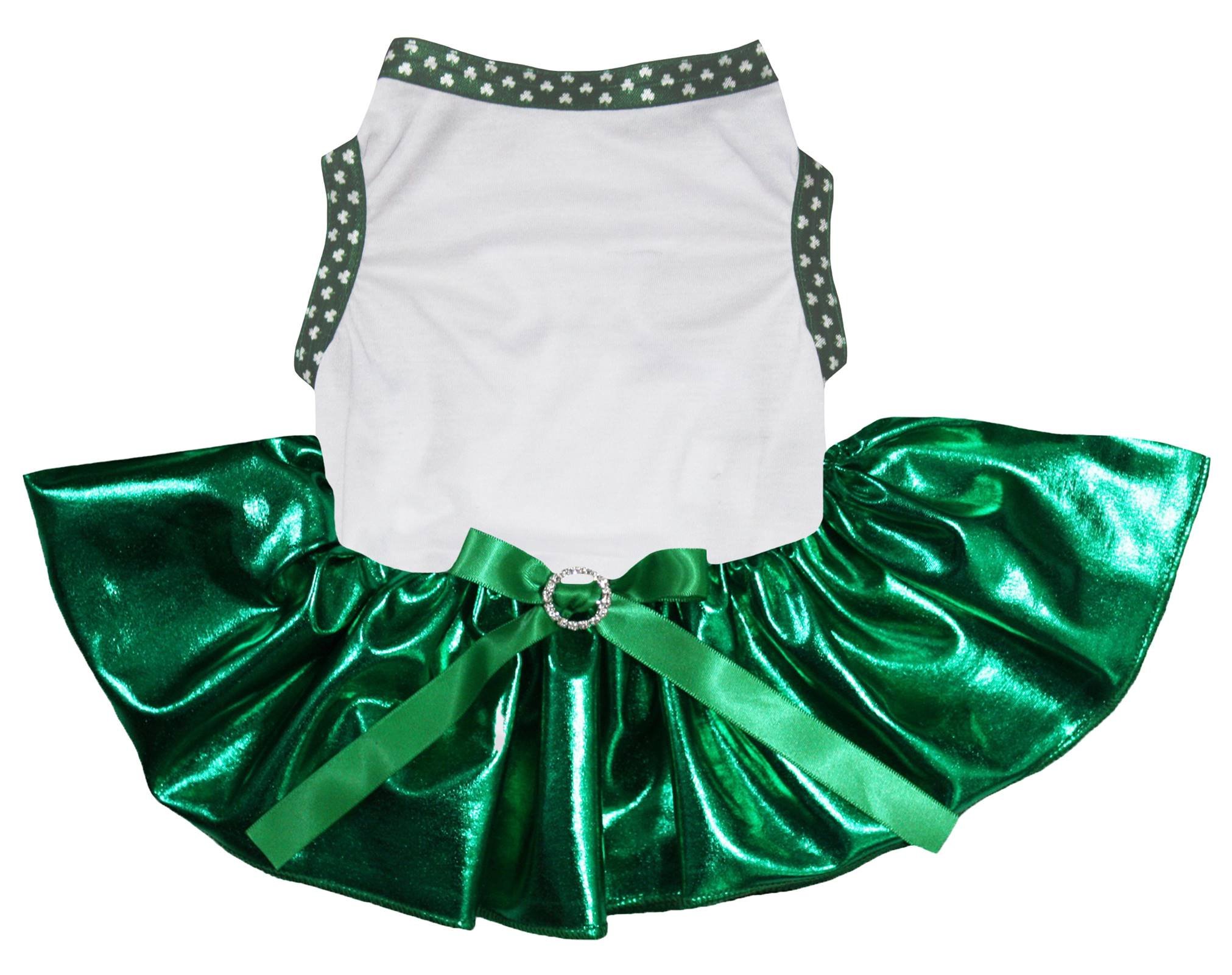 Robe de créateur pour chien motif trèfle blanc et vert bling à tutu premium