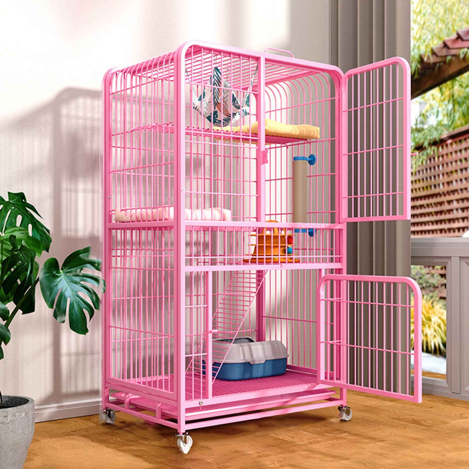 Cage pour chats d'intérieur grande taille, furet et chinchilla 4 niveaux