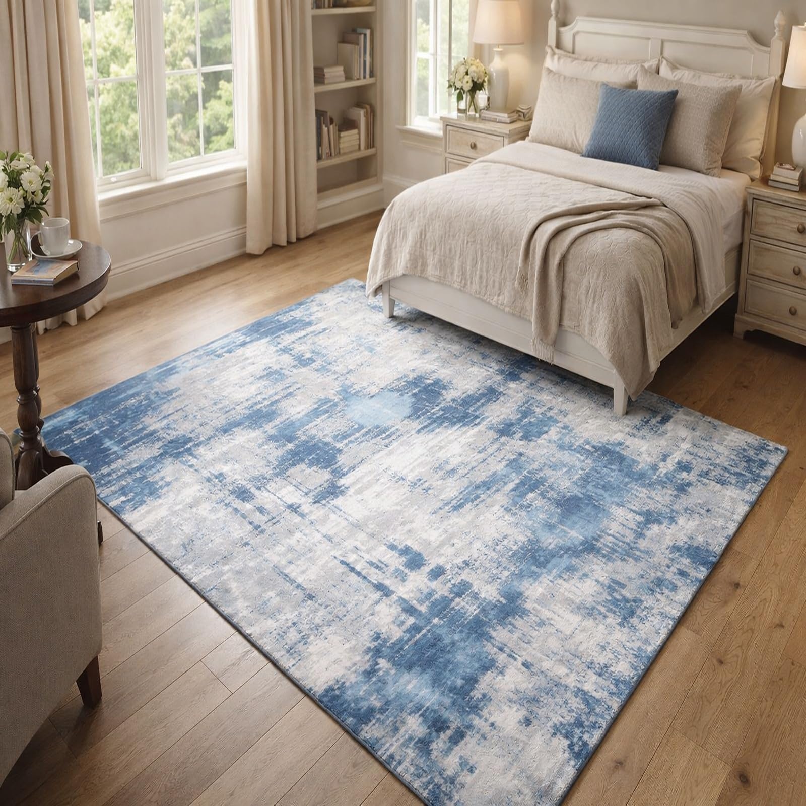 Tapis de salon gris-bleu abstrait moderne 120x200cm pour chambre à coucher