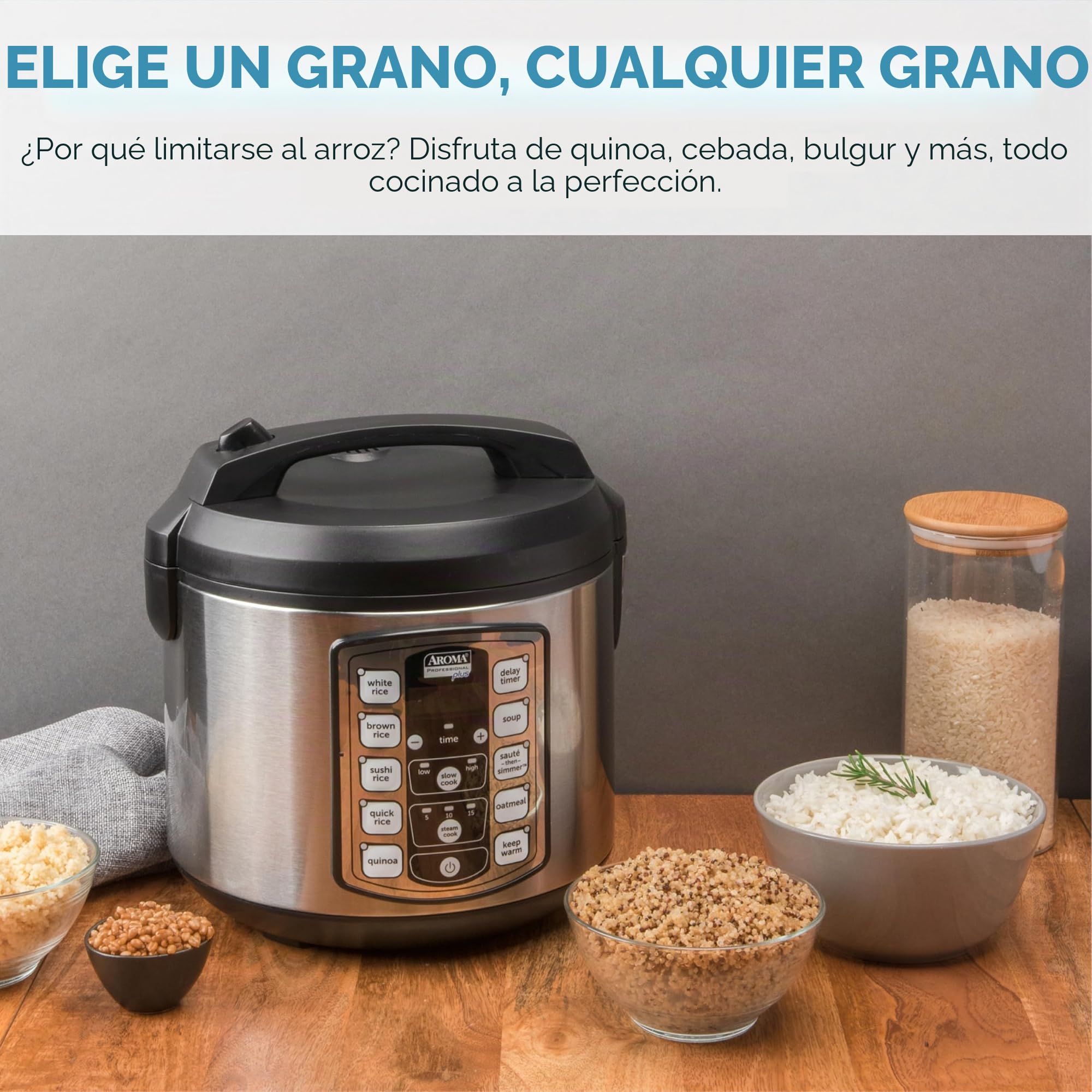 Aroma Housewares ARC-5000SB Digital Rice, Food Steamer, Slow, Grain Cooker, Stainless Exterior/Nonstick Pot, 10-cup uncooked/20-cup cooked/4QT, Silver, Black