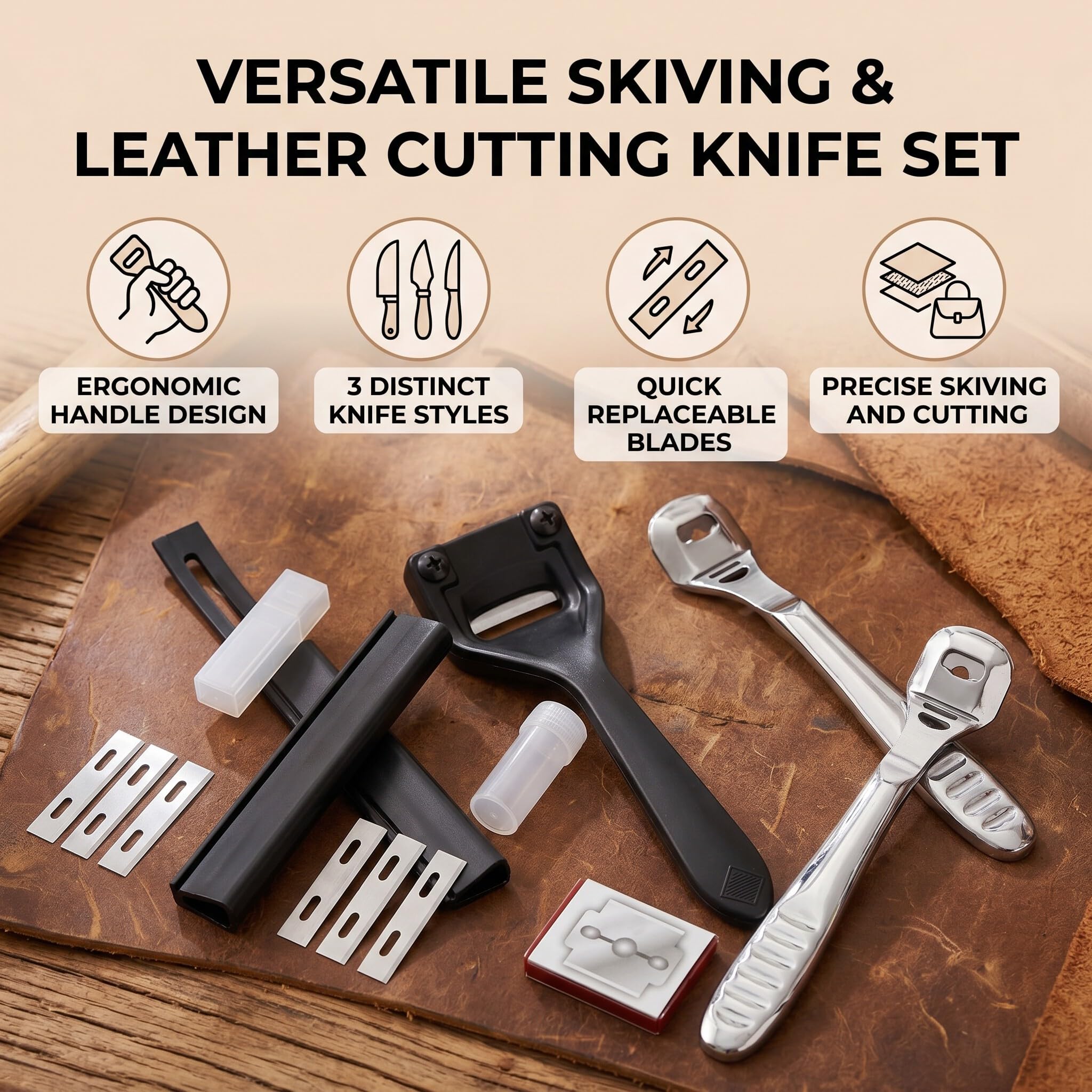 Tnfeeon Cuchillo para Rebajar, Herramienta de Corte de Cuero de Diseño Ergonómico para Manualidades y Uso Profesional