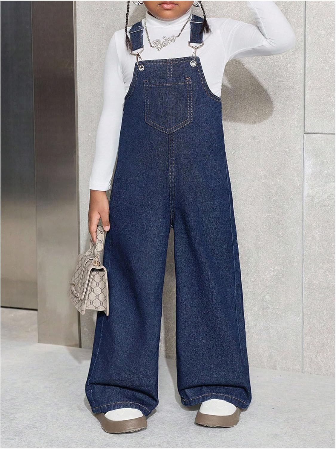 GORGLITTER Girl's Overalls Jeans Denim Cute Fashion Trendy Bow Wide Leg Dungarees Denim Pants Jumpsuits
