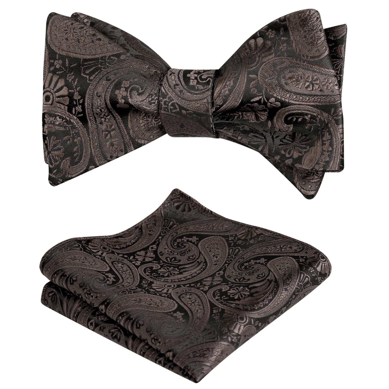 Alizeal Mens 2pcs Paisley Jacquard Tuxedo Self Tied Bow Tie with Pocket Square Set