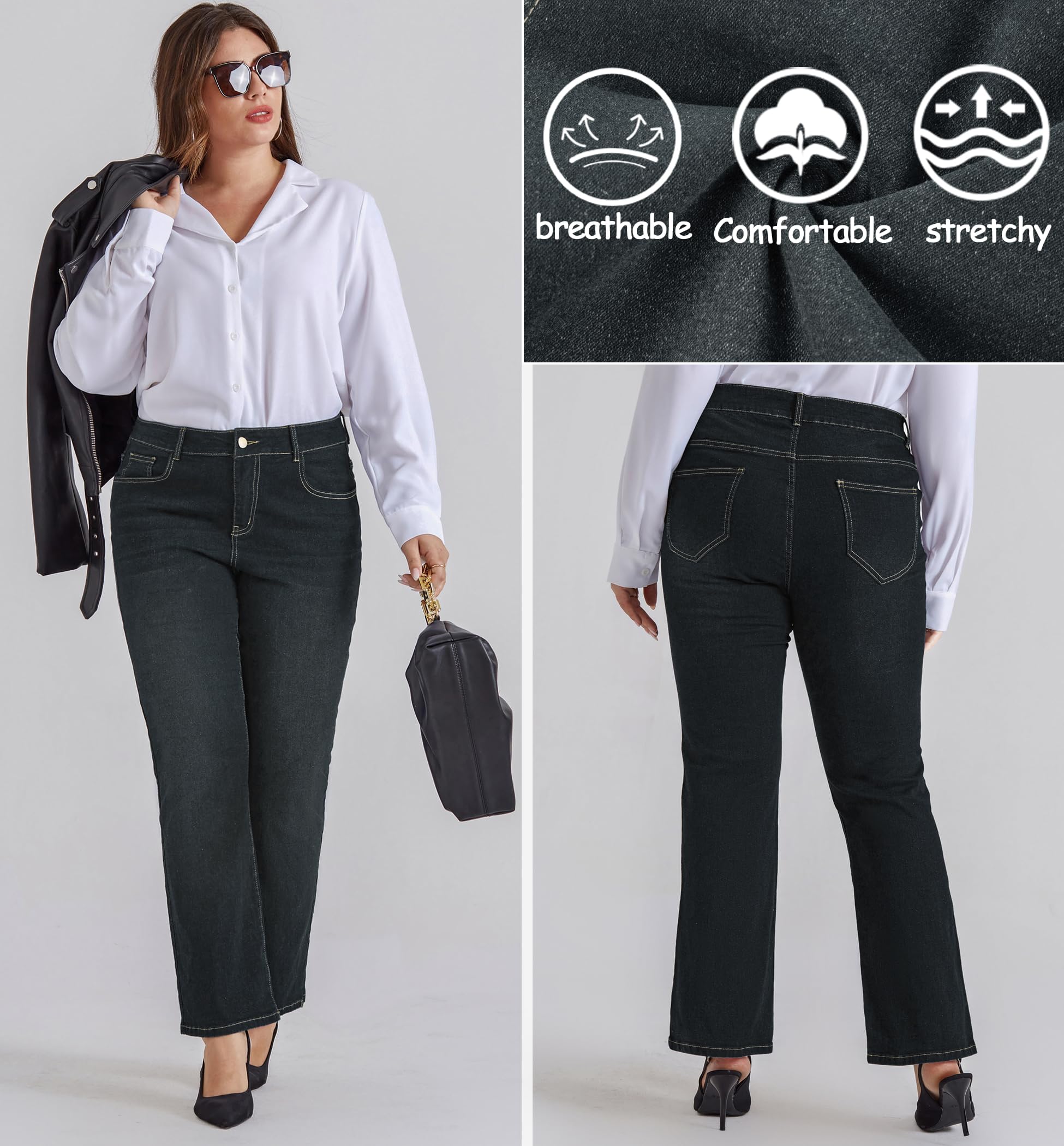 Hanna Nikole Jean Bootcut Grande Taille pour Femme - Taille Haute - Jean Bootcut Extensible | Jeans taille haute, respirant, hautement extensible pour femme