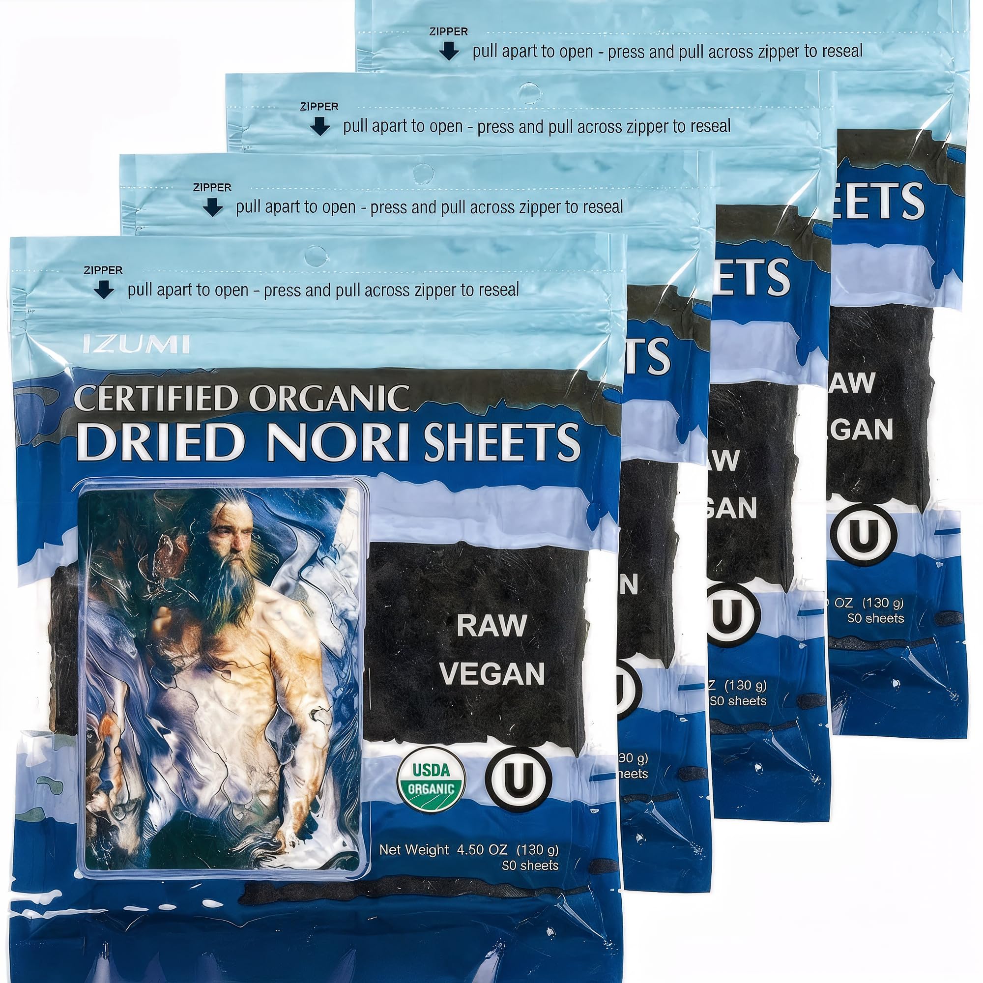 Raw Organic Nori 200 qty Sheets Pack - Certified Vegan, Raw, Kosher Sushi Wrap Papers - Premium Unheated, Dried Un Cooked, Un- Toasted