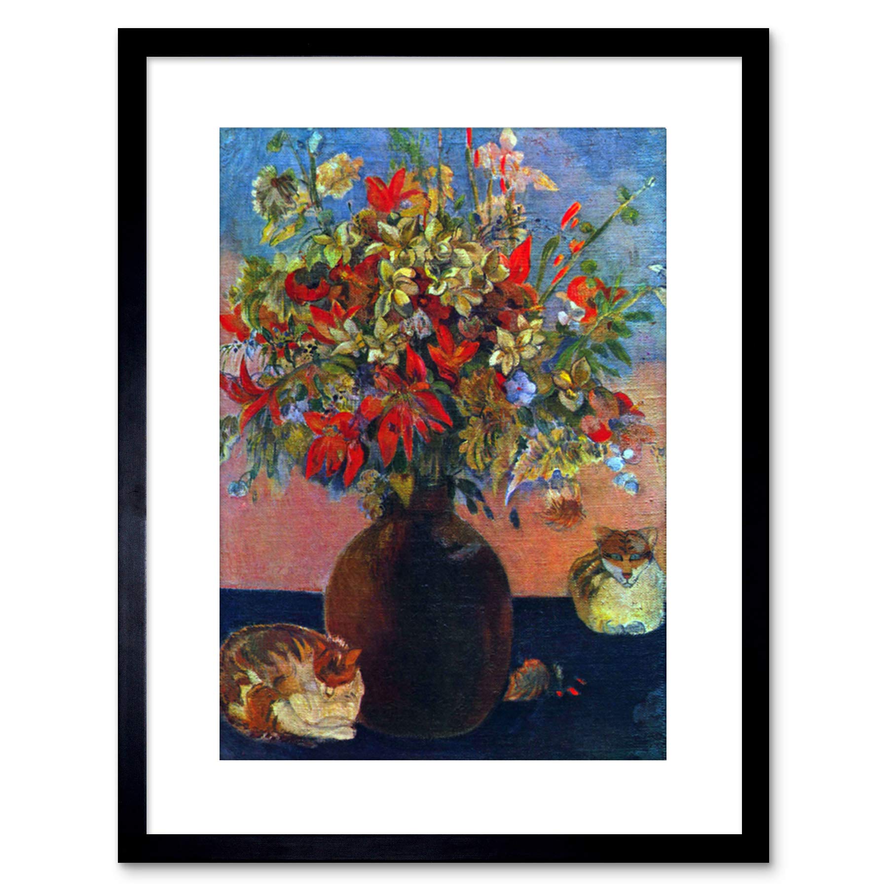Wee Blue Coo Painting Gauguin Flowers Cats Old Master Framed Wall Art Print