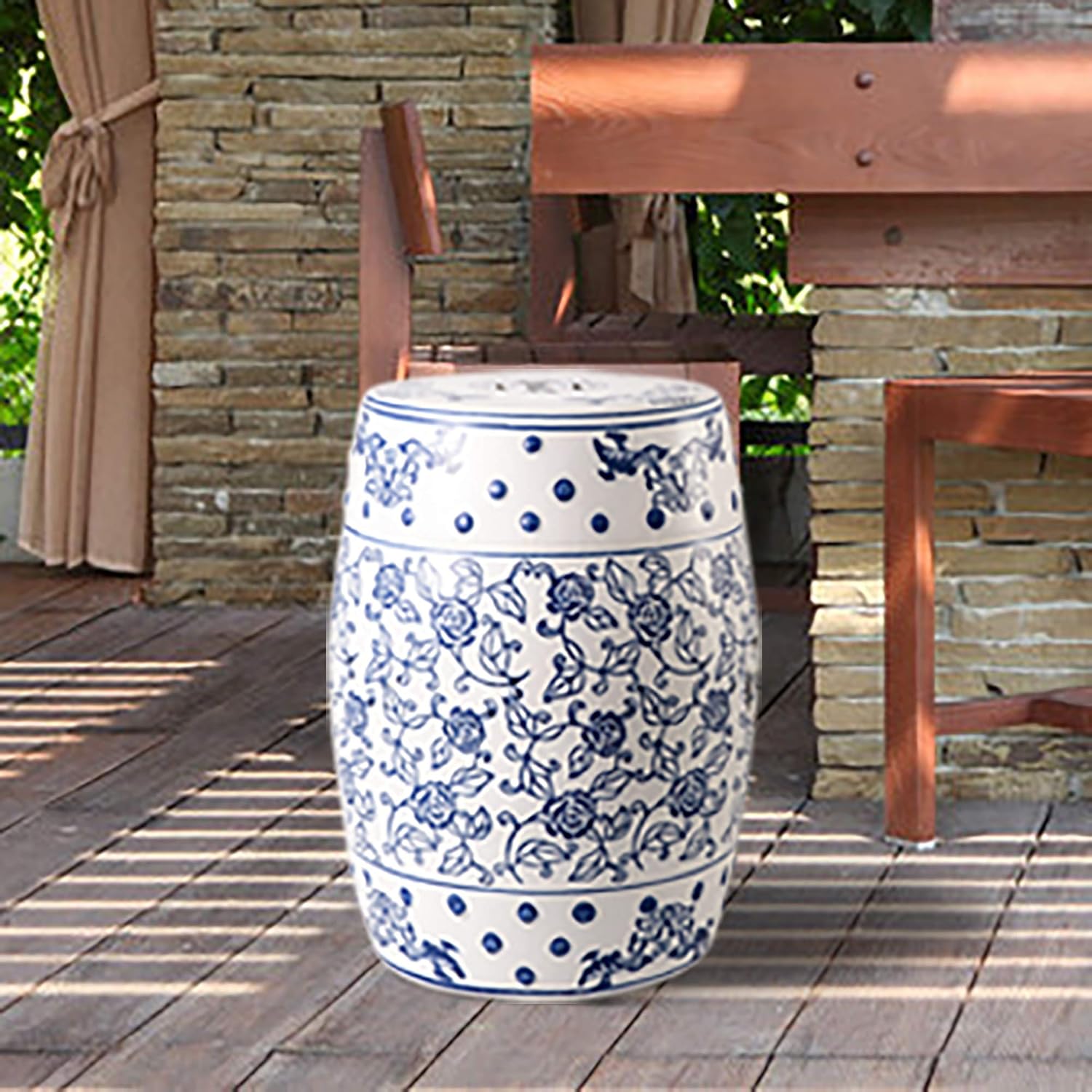 Knocbel Ceramic Decorative Garden Stool, Indoor/Outdoor Side Table Plant Stand, 240lbs Weight Capacity, 13" L x 13" W x 17.2" H : Patio, Lawn & Garden