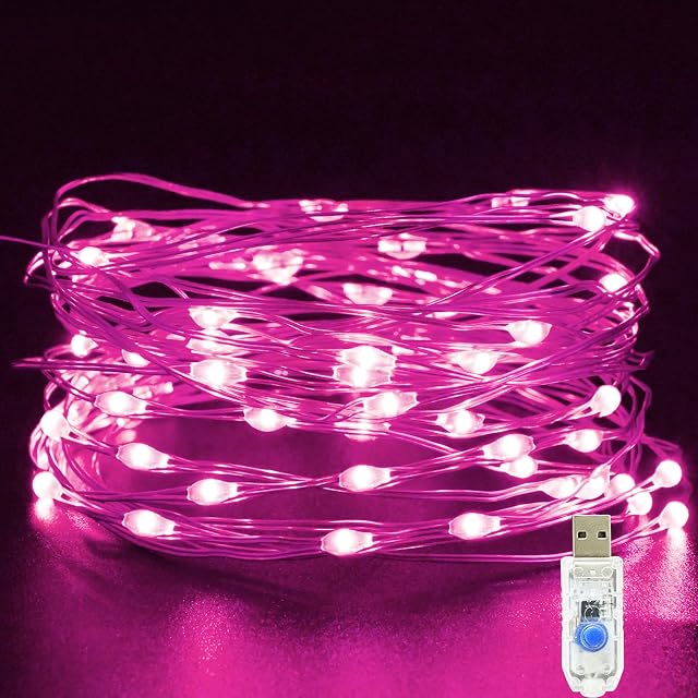 Etopgo Pink Fairy Lights USB Fairy Lights Christmas 5M/16Ft 50 LED,Fairy Lights Plug in 8 Lighting Modes Twinkle Fairy String Lights for Indoor , Outdoor, Bedroom,Party (Pink)