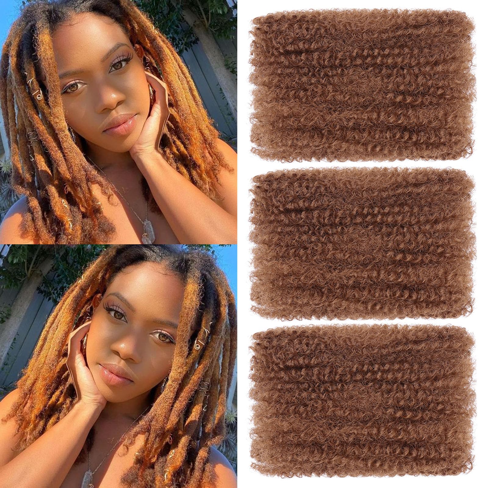 Unionbeauty Afro Kinkys Bulk Hair 16 Inch 3 Packs for Dreadlock Extensions Synthetic Afro Kinky Twist Braiding Hair for Micro Locs Passion Twist