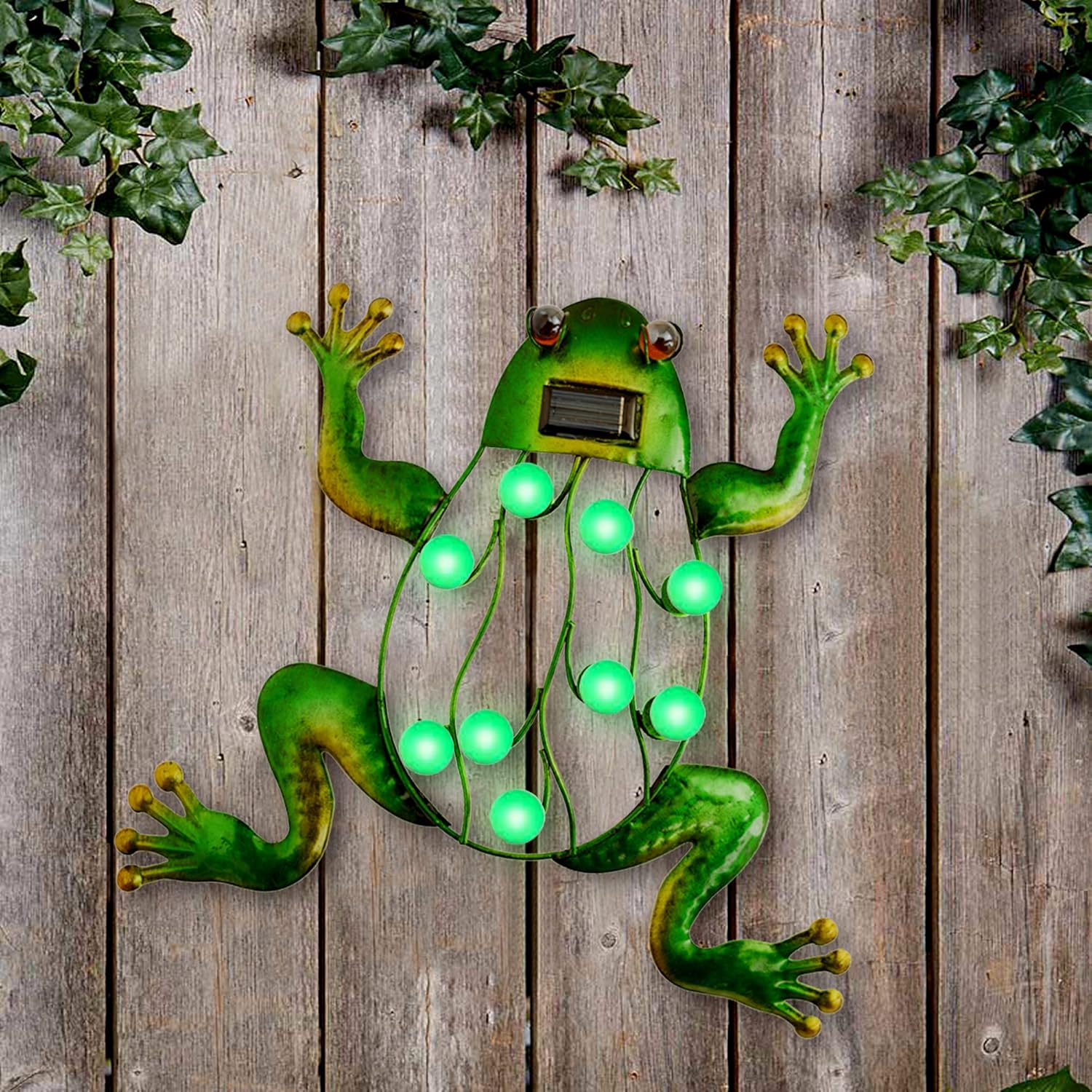 WAIU Metal Frog Solar Wall Art Decor, Waterproof Outdoor Garden Sculpture Light for Yard Fence Patio, 13 x 13 Inch