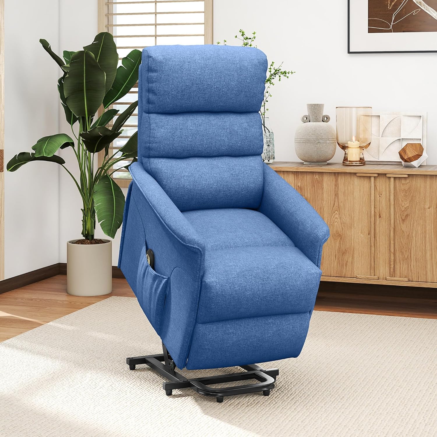 HOMCOM Power Lift Recliner Chair for Elderly, Easy Assembly, Fabric Lift Chair for Adults, Recliner Sofa with Remote Control, Side Pockets for Living Room, Blue