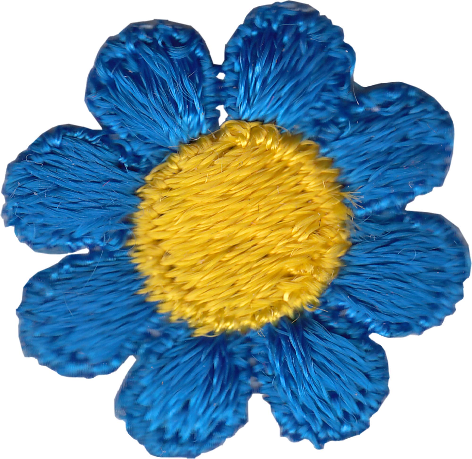 1" Blue Daisy Flower with Yellow Center - Embroidered Iron On Patch
