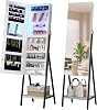 LVSOMT 3 LEDs Mirror Jewelry Cabinet, 60.4 Jewelry Mirror Full Length, Standing Lockable Jewelry Armoire Organizer, Floor Mirror with Storage for Jewelry Cosmetics, White
