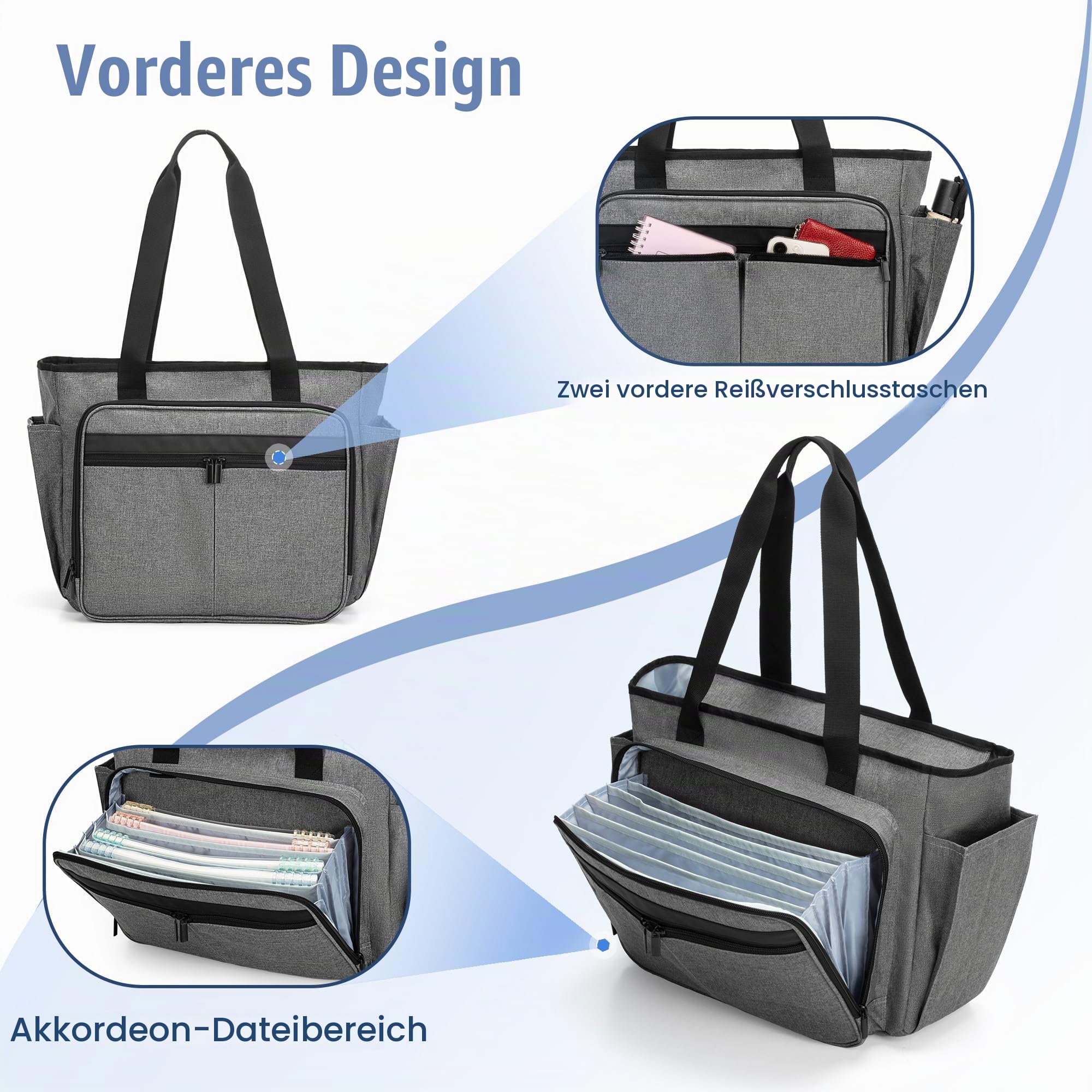 Trunab Lehrertasche mit Erweiterter Aktenordnertasche, Grau