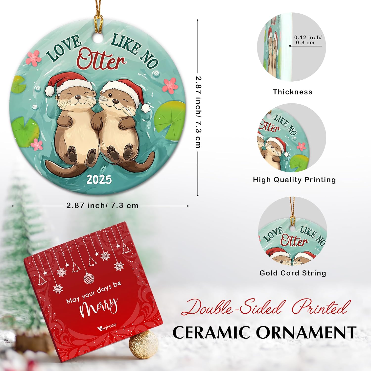 Otter Couple Christmas Ornament 2026 - Love Like No Otter Ceramic Ornament for Christmas Tree, Couple Gifts for Him & Her, Newlyweds, Just Married Keepsake, Ideas image 2