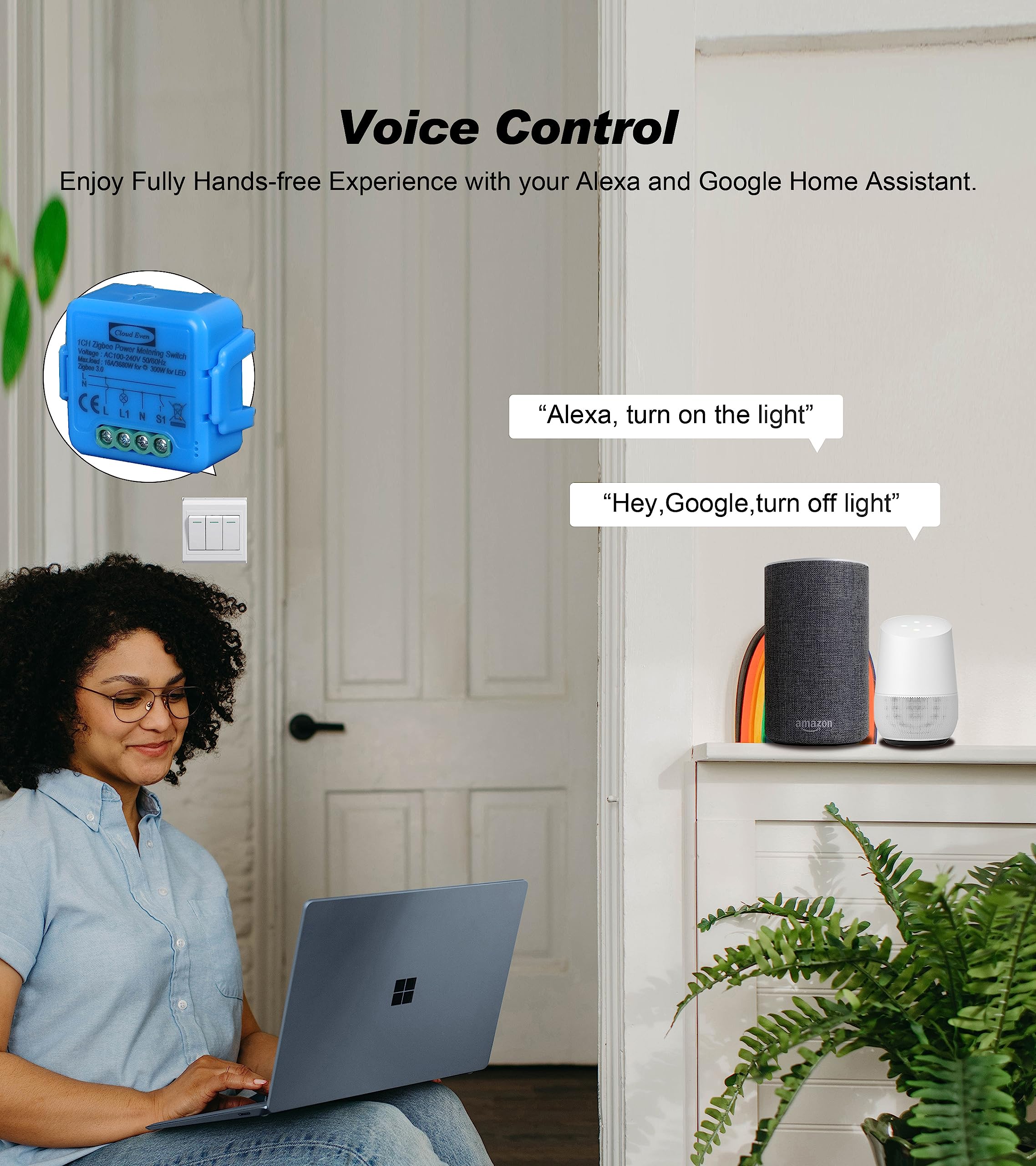 Module interrupteur zigbee 16A 3680W avec mesure de puissance, surveillance de l'énergie, télécommande relais, protection contre les surcharges, fonction minuterie, compatible avec Alexa (1)