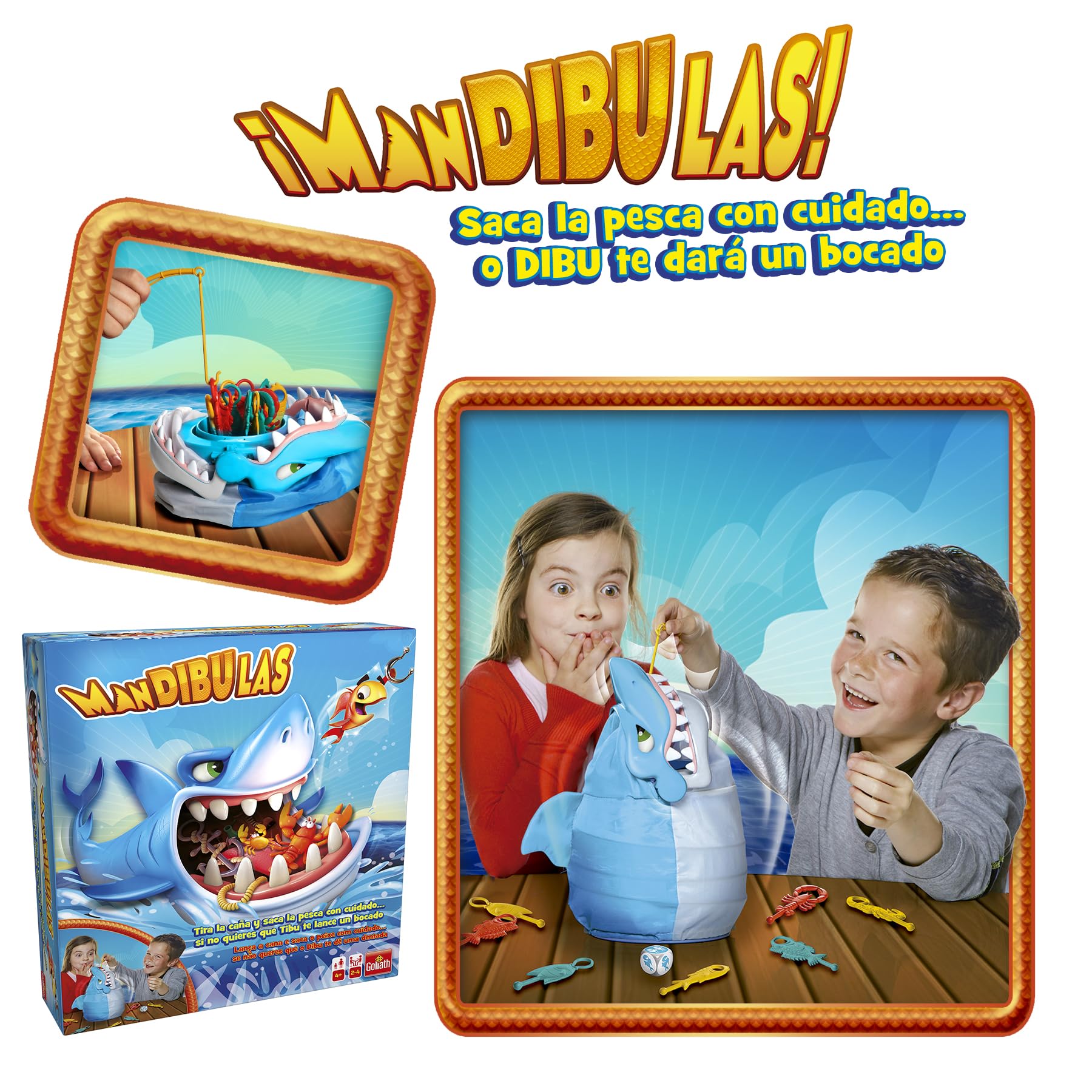 Mandibulas, Juego de Mesa. La pesca más divertida, Juego para niños partir de 4 años. Rescata los animalitos marinos sin que el Tiburón te atrape. Saca los peces de su mandíbula con tu caña de pescar
