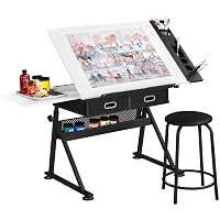 Yaheetech Tavolo da Disegno Inclinabile Altezza Regolabile con Sgabello e 2 Cassetti