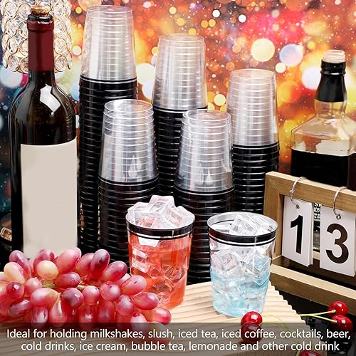 Miniatura 7 de Zubebe 100 vasos desechables de plástico de 10 onzas con borde, vasos de champán transparentes, vasos de doble borde para Mardi Gras, cumpleaños,