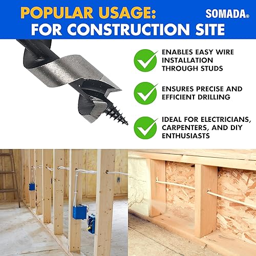 Miniatura 4 de SOMADA Broca de taladro de 34 pulgadas x 17 pulgadas para madera, vástago hexagonal de 38 pulgadas, broca larga para madera blanda y dura, plástico,