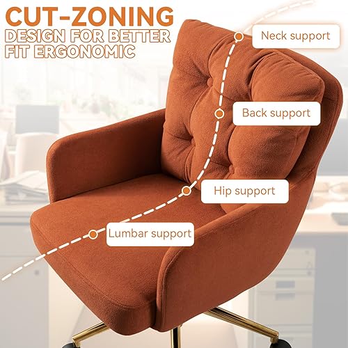 Miniatura 6 de Silla de oficina de tela de felpa, cómodas sillas de escritorio para oficina en casa con soporte lumbar, silla de escritorio moderna de tela de