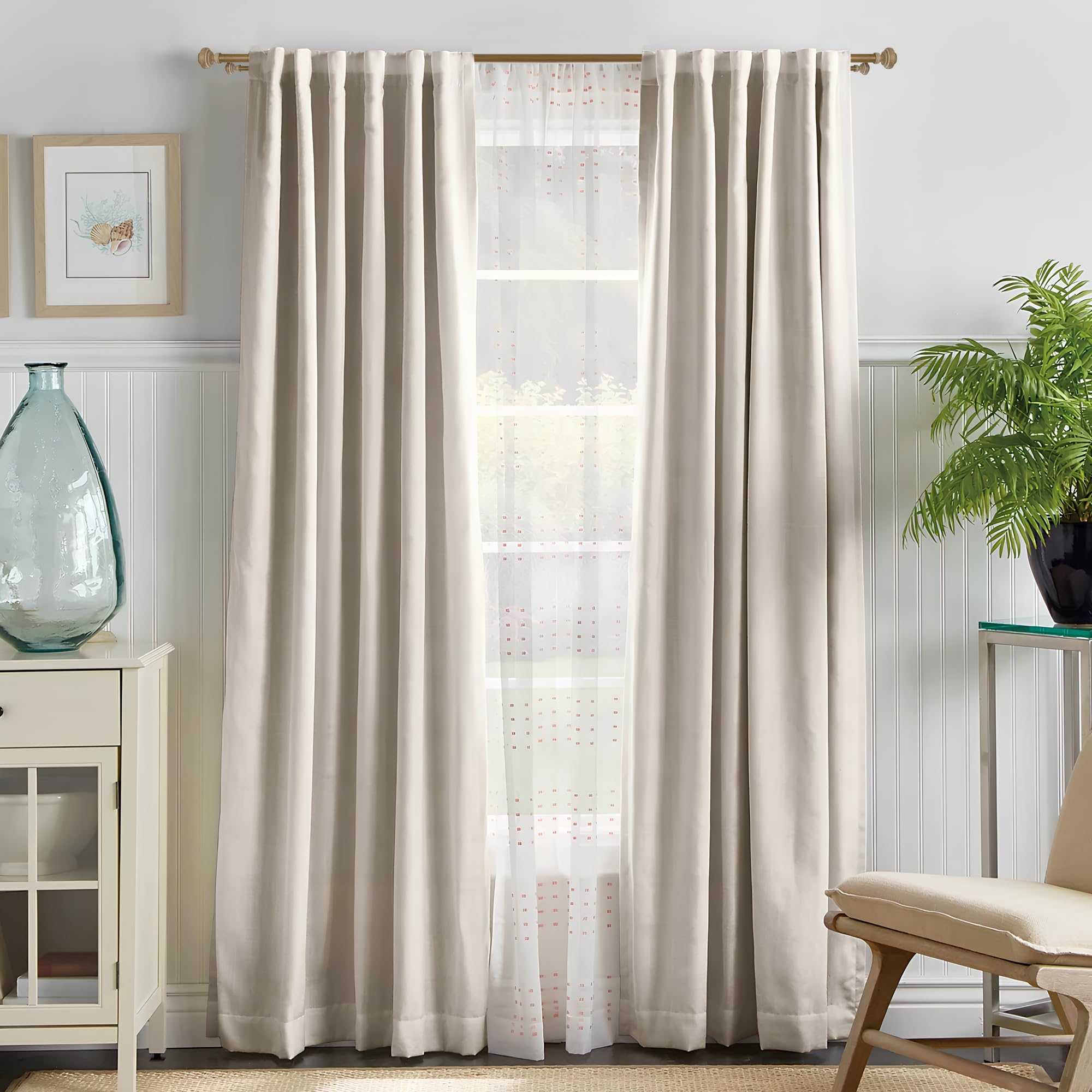 wood double curtain rod for windows 36 to 72 inches (3 to 6 ft), adjustable heavy duty double drapery rods, farmhouse collection decorative design with porch doorknob finials,weathered oak