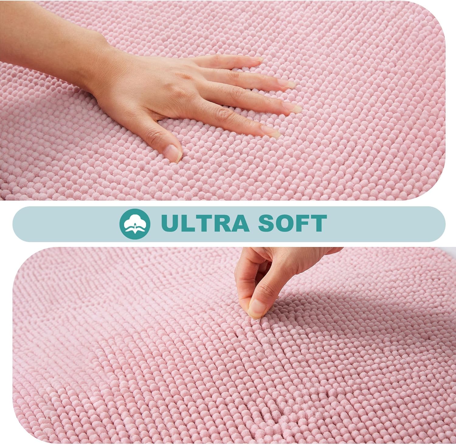 Pink Bathroom Rugs 2 Piece Set 20x32, Thick Chenille with Memory Foam Bath Mats Non Slip Washable Soft Absorbent Quick Dry for Women
