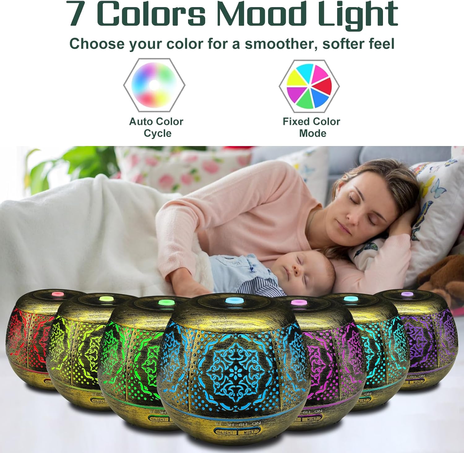 Essential Oil Diffuser for Home 500ML, Aromatherapy Diffusers for Essential Oils Large Room with Cool Mist Humidifiers for Bedroom 7 Colors Changed & 3 Mist Mode Automatic Shut-Off - Image 4