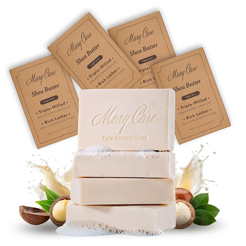 Sabonete em barra Mary Case com leite de cabra e manteiga de karité, sem fragrância, com óleos de oliva e coco, Pacote com 4